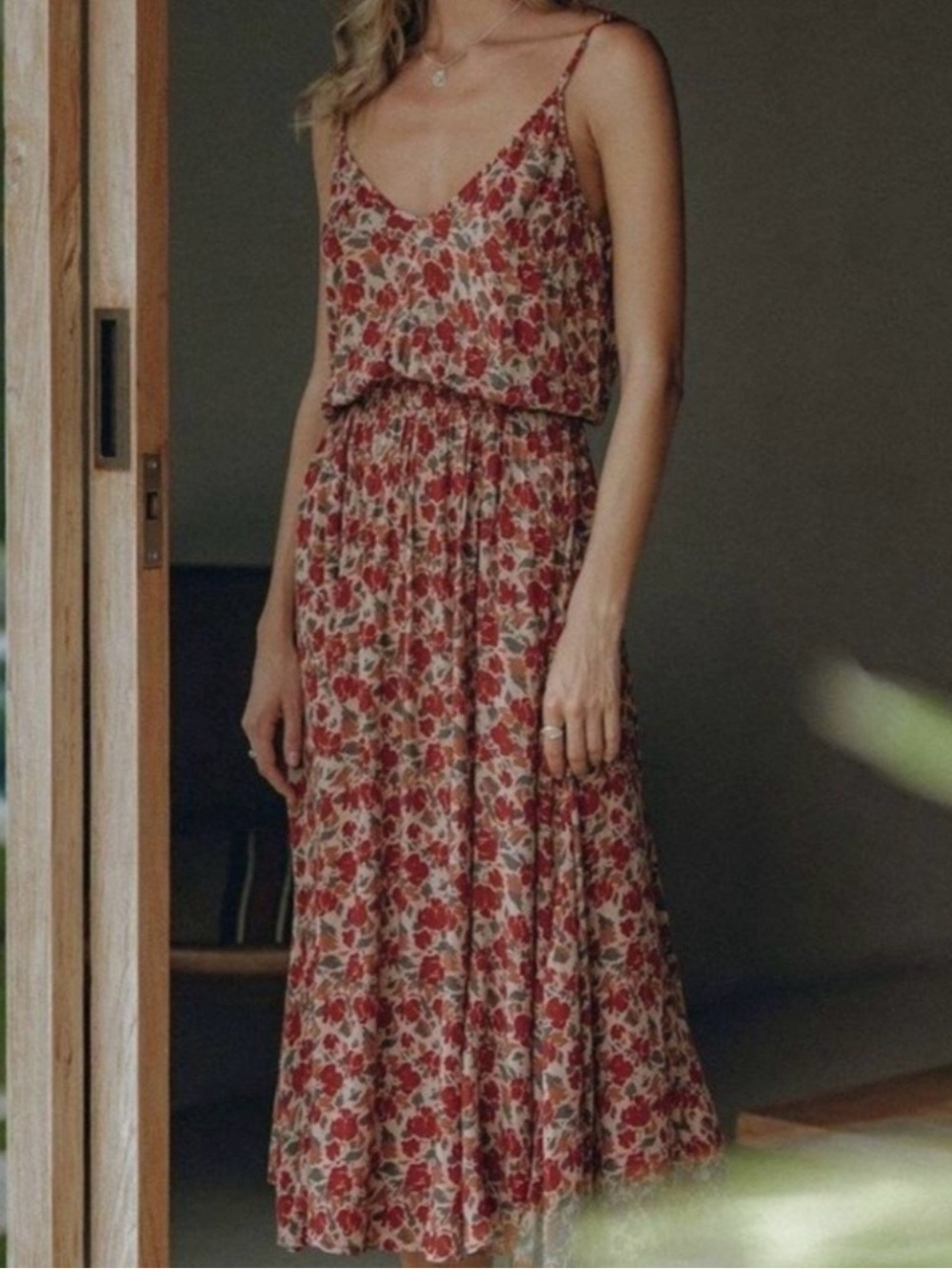 Pampelone Alisee Floral Red & Cream Sundress with Smocked Waist Women’s x-small